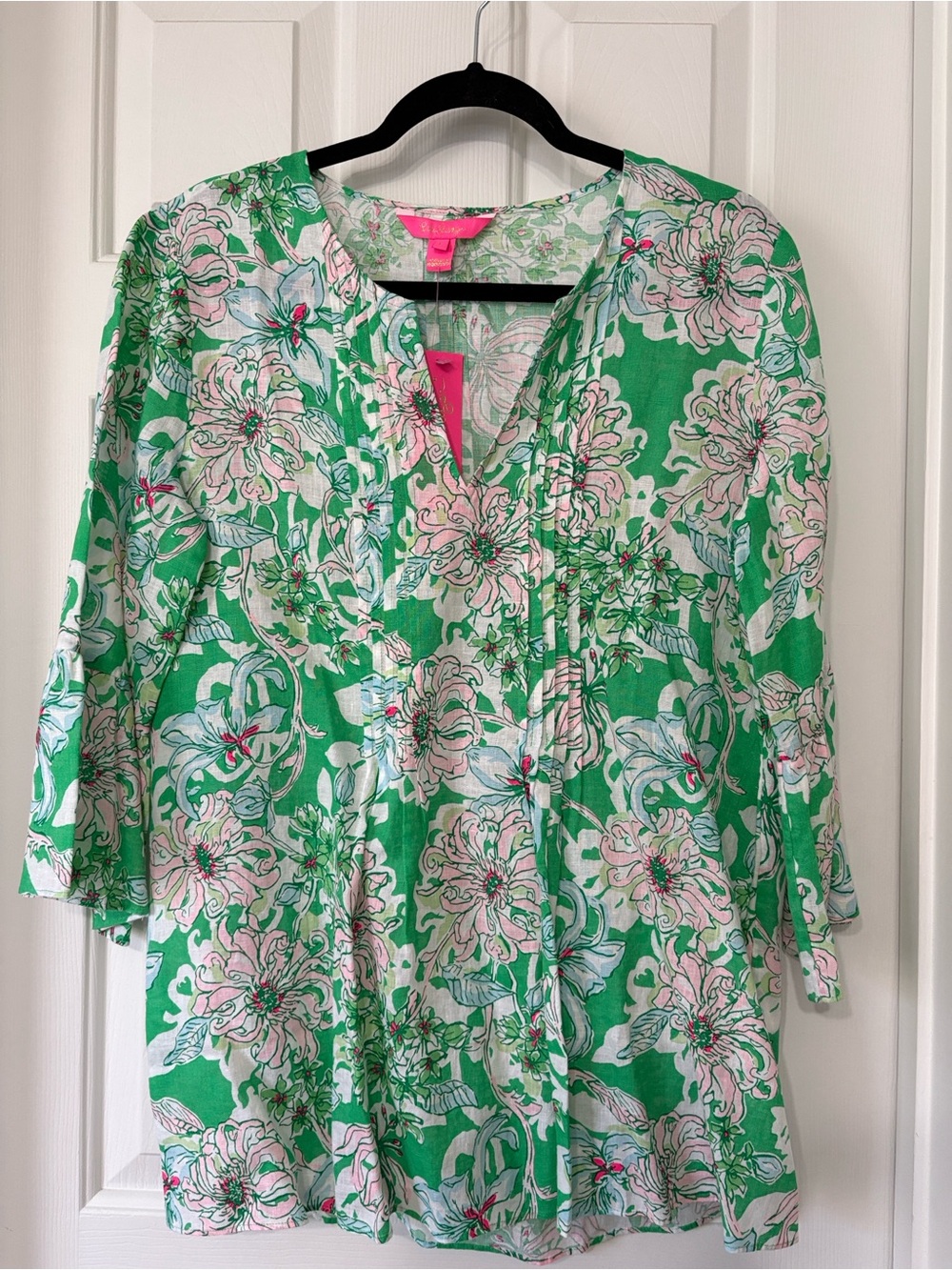 NWT Lilly Pulitzer Hollie Linen Tunic in Spearmint Blossom Views Large L